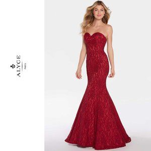 Alyce 1294 Wine Lace Strapless Mermaid Gown Sz 20
